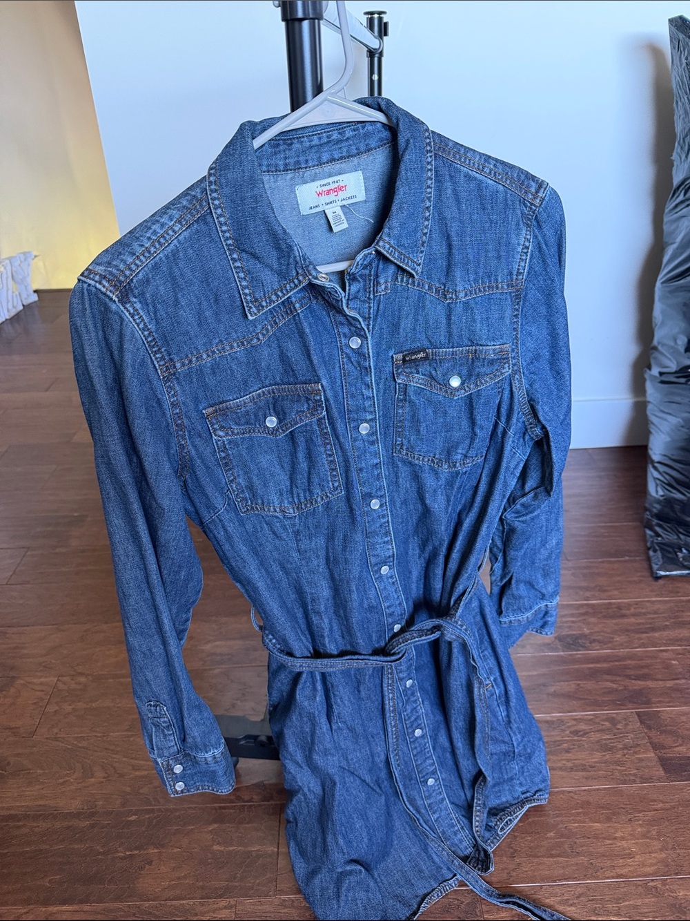 Wrangler Blue Denim Shirt Dress with Waist Tie